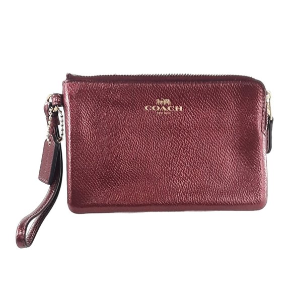 Coach Handbags - Coach Red Crossgrain Leather Corner Zip Wristlet Clutch NWOT